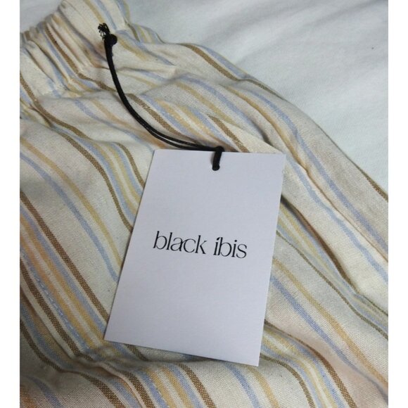 Black Ibis Striped Linen Blend Wide Leg Pants Women’s XL Beige Tan Blue Neutral - Picture 2 of 8